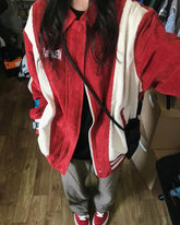 Vintage Patchwork Corduroy Bomber Jacket